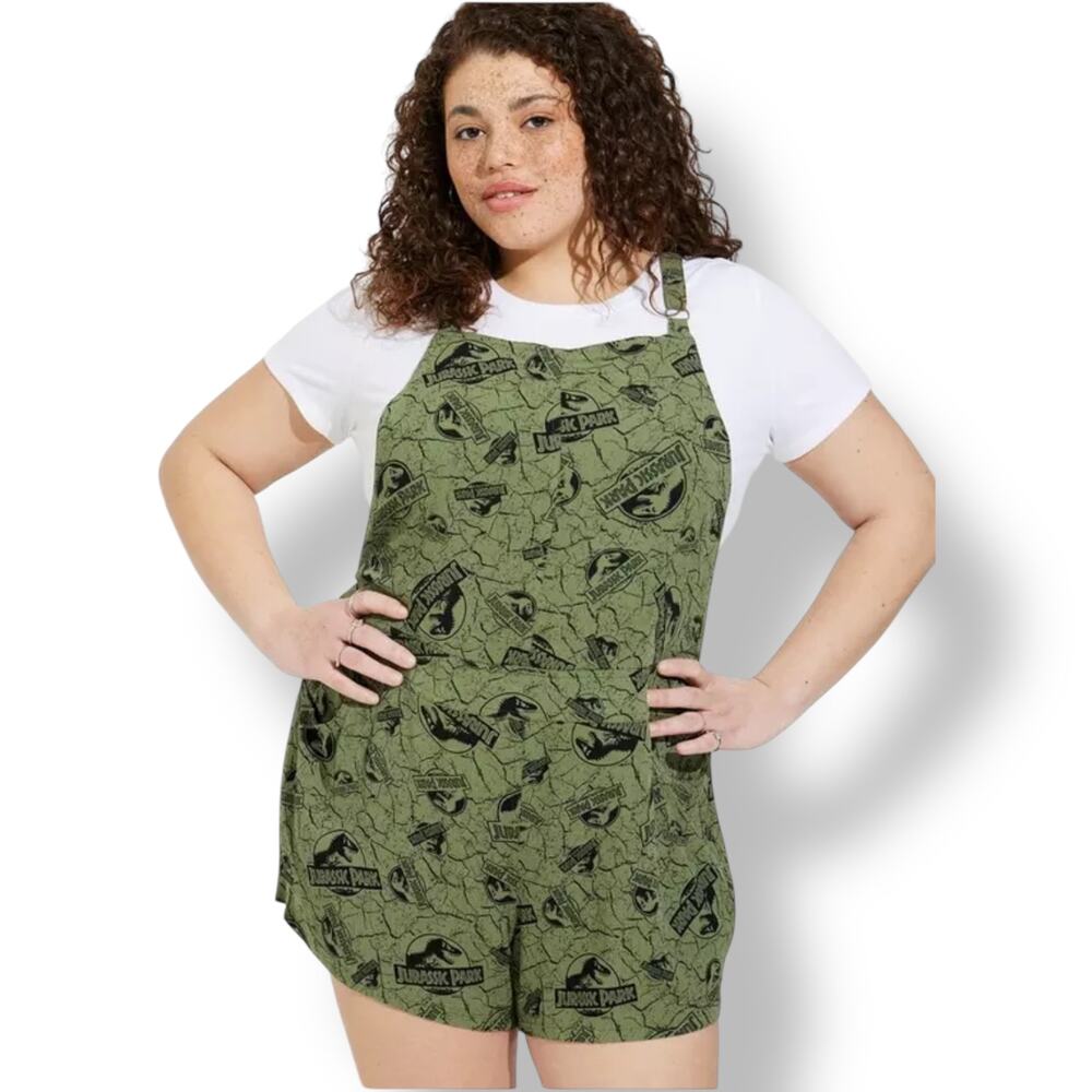 Torrid‎ Jurrasic Park Shortall Romper Dinosaurs Green Women's 3 XL Casual Comfy